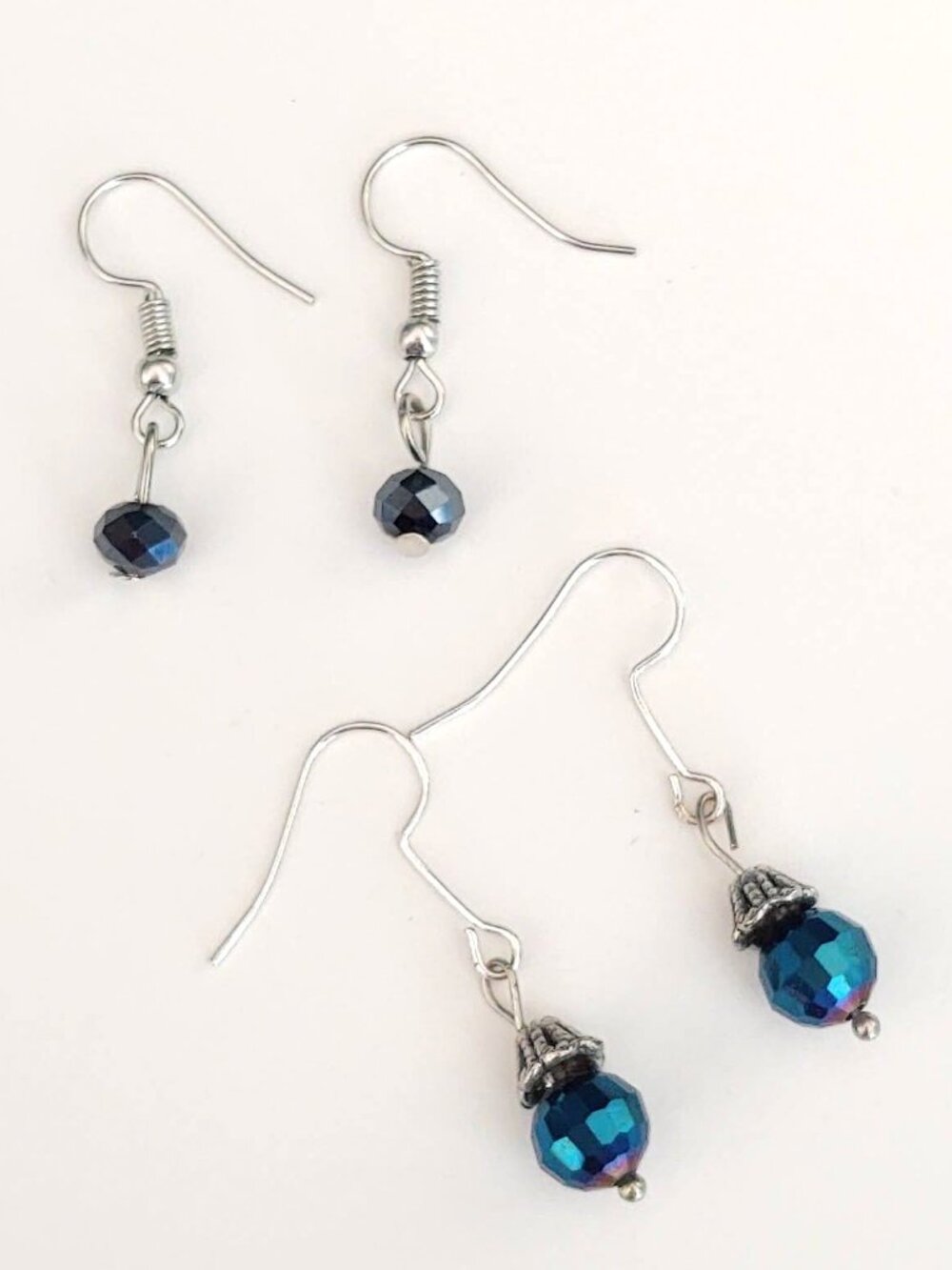 2 pairs of tiny blue drop bead earrings